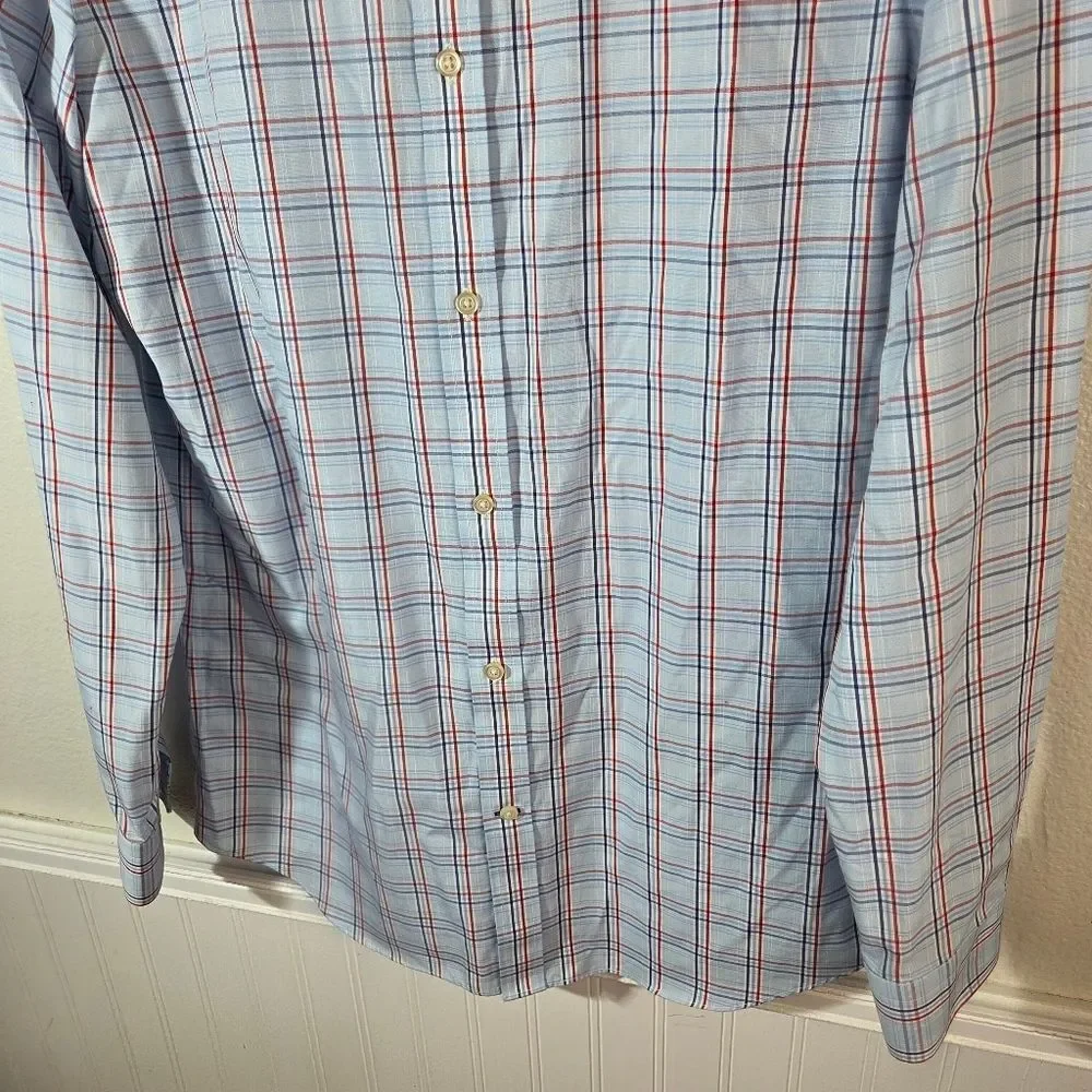 Banana Republic Men's Non Irom Tailored Slim Fit Blue Plaid Long Sleeve Shirt LG